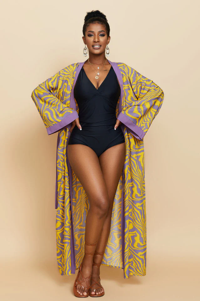 Print Belted Kimono Dress - Image 3