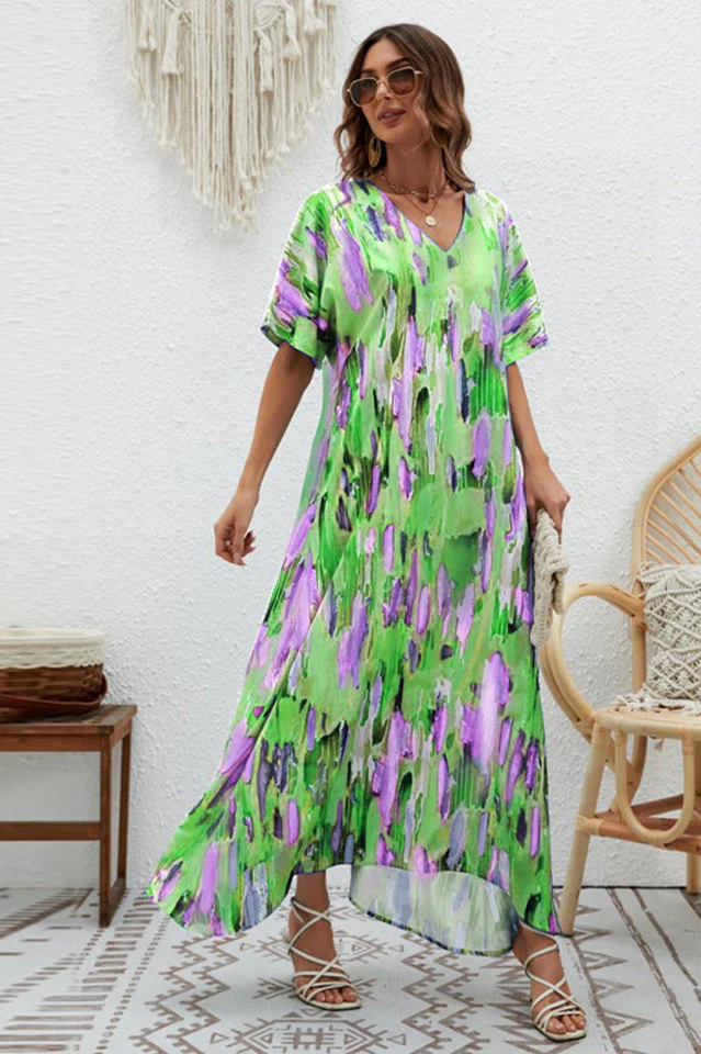 Print Short Sleeve Wide Hem Maxi Dress - Image 4