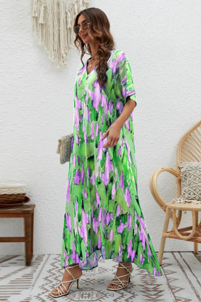 Print Short Sleeve Wide Hem Maxi Dress - Image 5