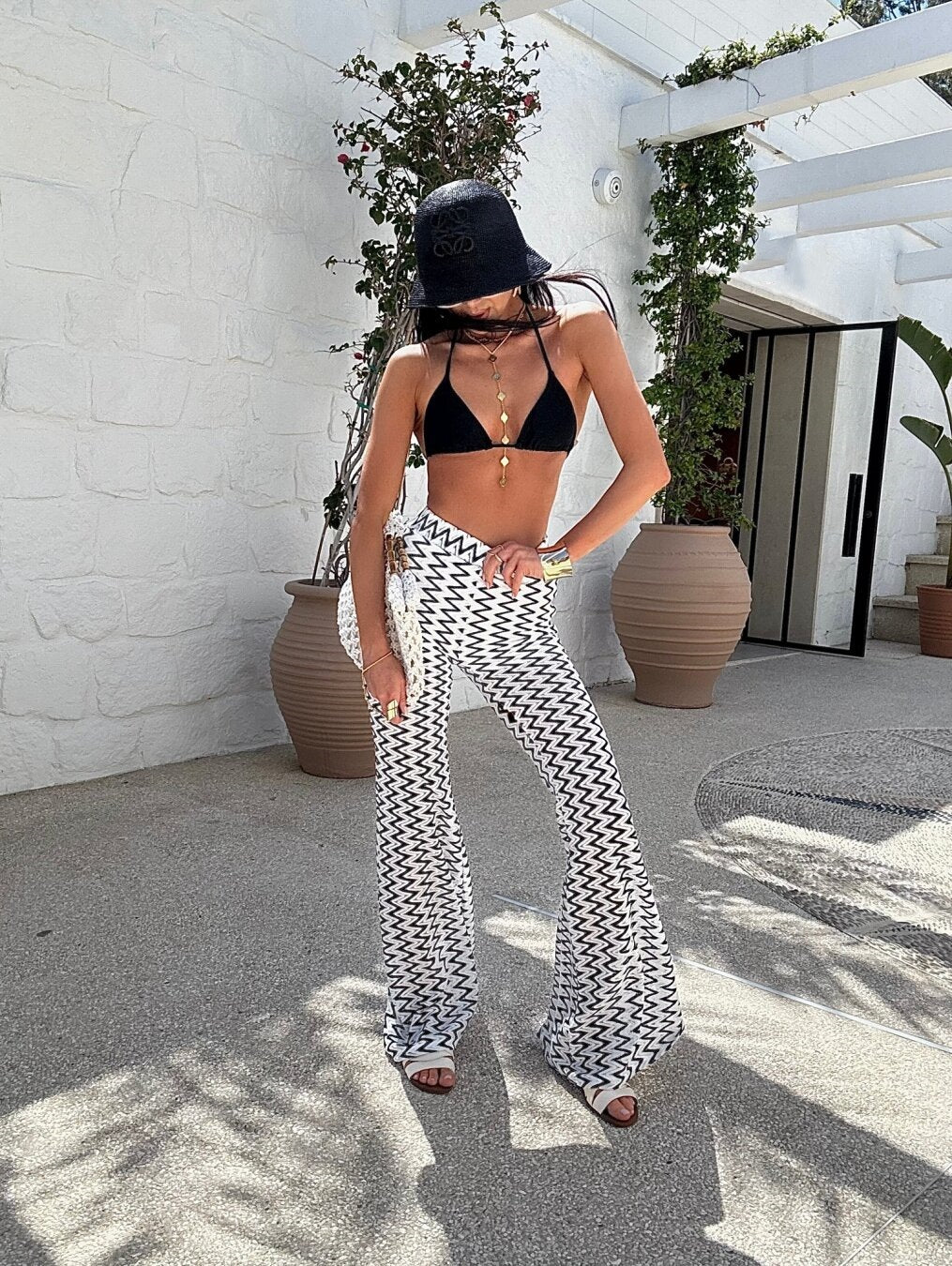 Printed Hip-Hugging Flared Pants - Image 2