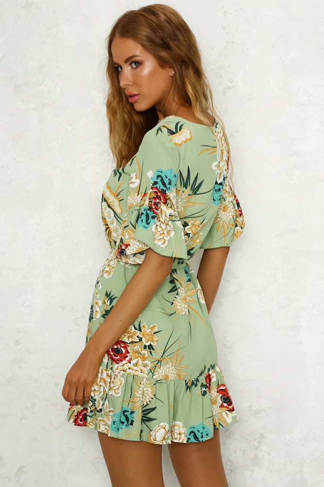 Printed Ruffled Round Neck Dress With Half Sleeves - Image 7