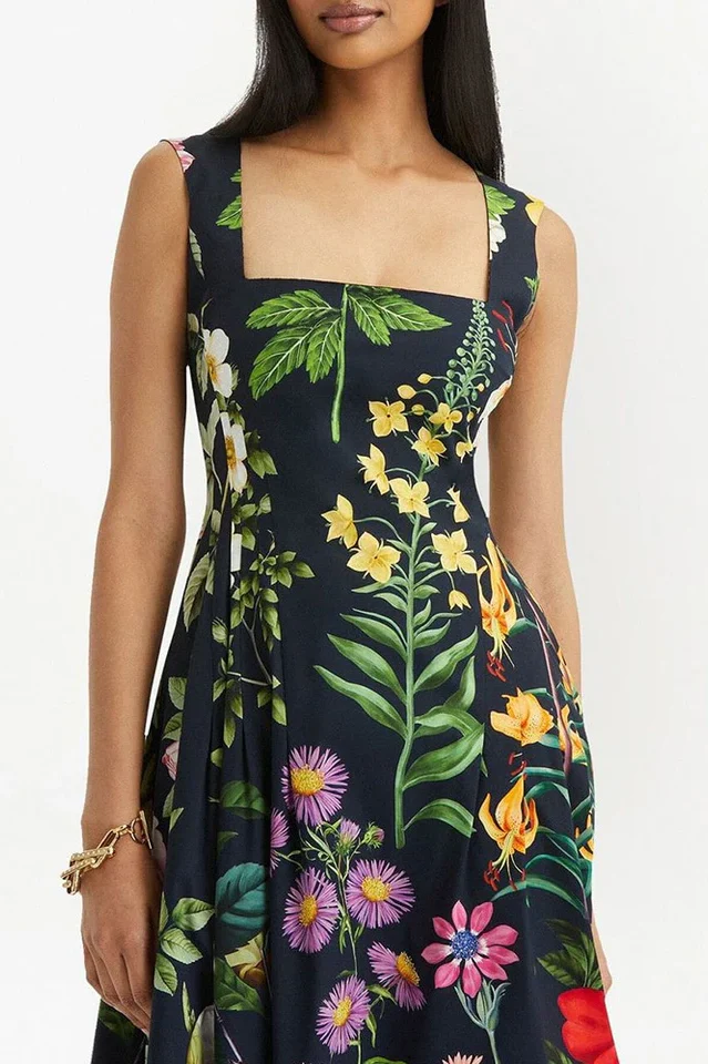 Printed Tie-Back Cotton-Blend Midi Dress - Image 4