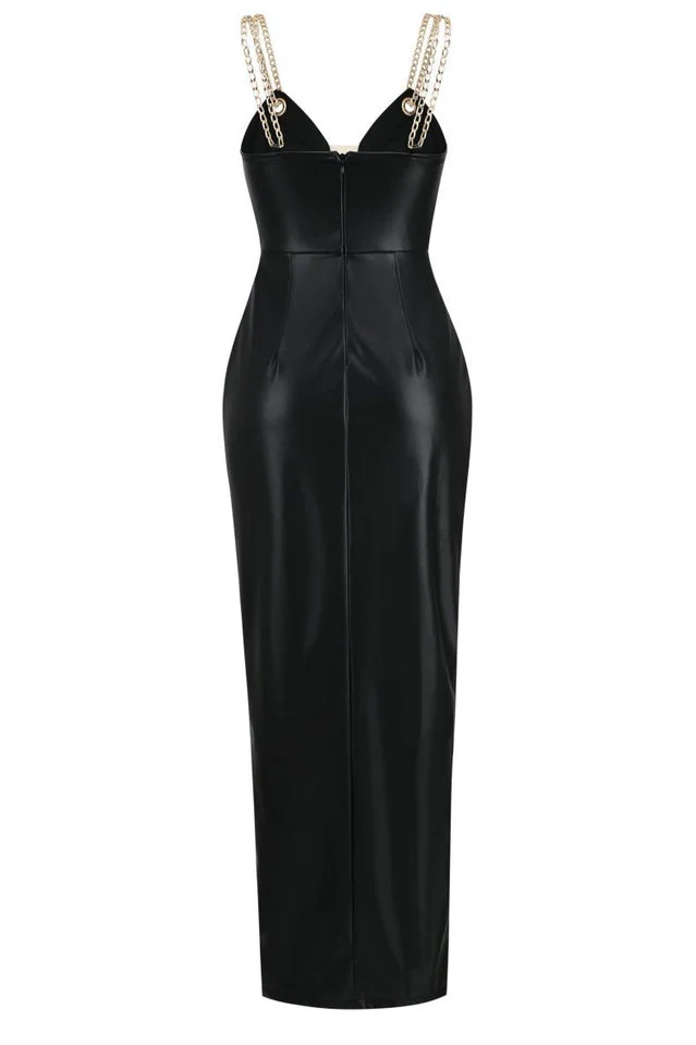 PU Metal Chain Strappy Slits Maxi Dress - Image 10