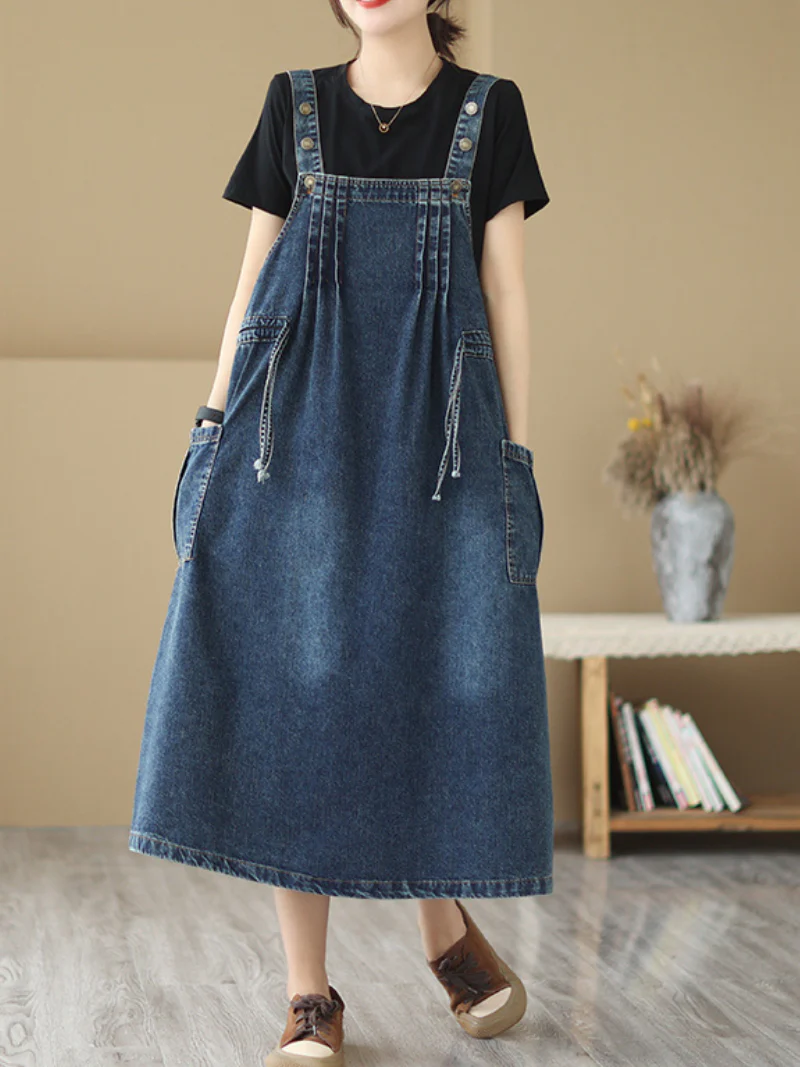 Pure Soul Denim Round Neck Loose Salopette Dress - Image 3