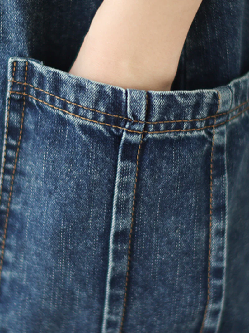 Pure Soul Denim Round Neck Loose Salopette Dress - Image 4
