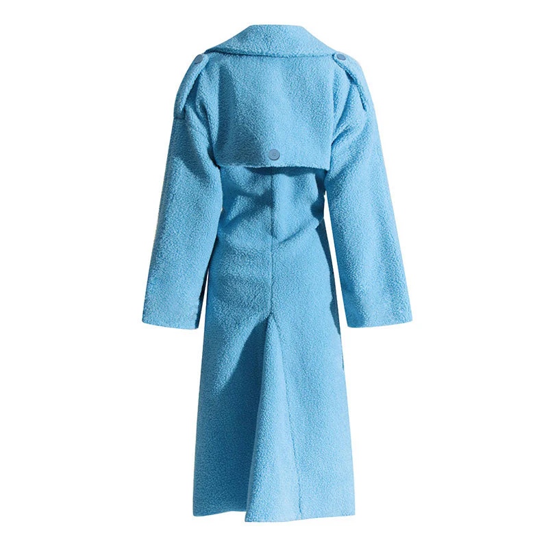 Quaint Notch Lapel Twisted Cut Out Bell Sleeve Double Breasted Midi Faux Fur Coat - Image 3