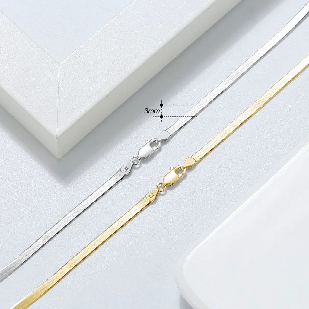 Quiet Luxury Sided Snake Sterling Silver 3MM Flat Chain NeckLace - Image 3