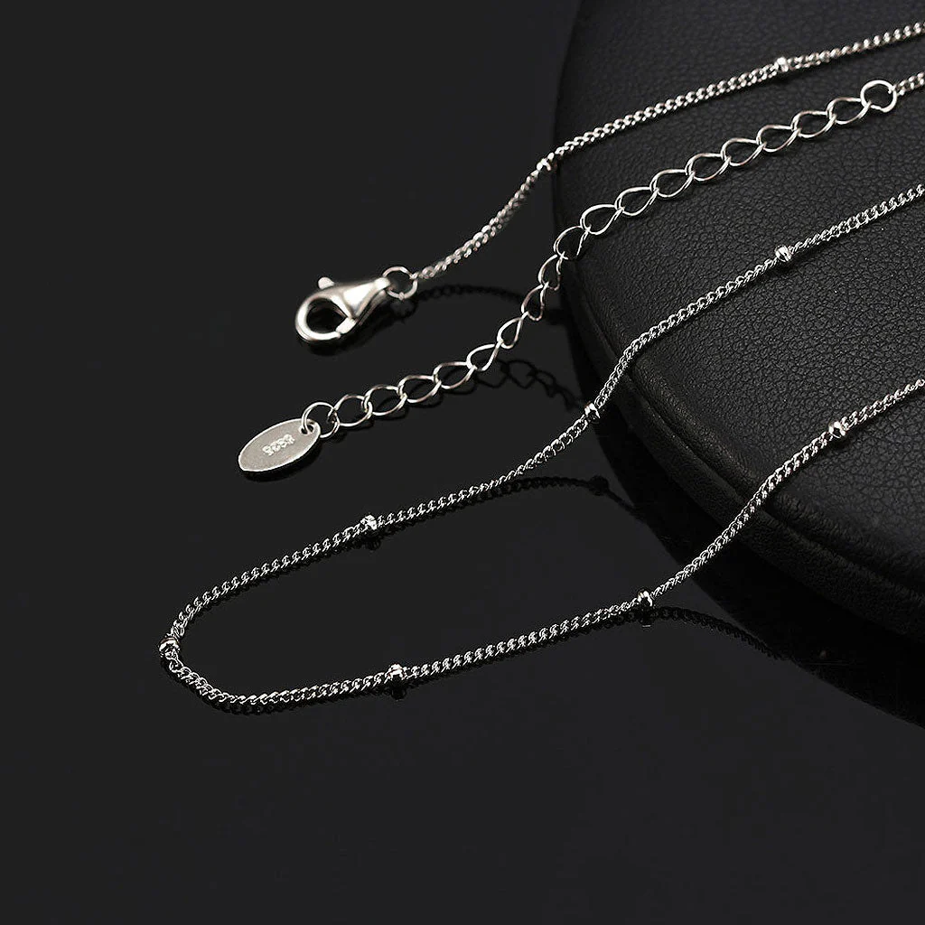 Quiet Luxury Tiny Bead Station Pure Sterling Silver 1MM Curb Chain NeckLace - Image 4