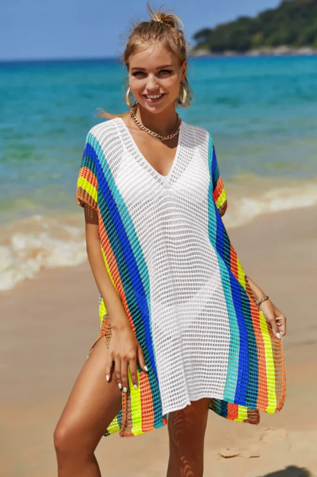 Rainbow Colorblock Crochet Cover Up - Image 6
