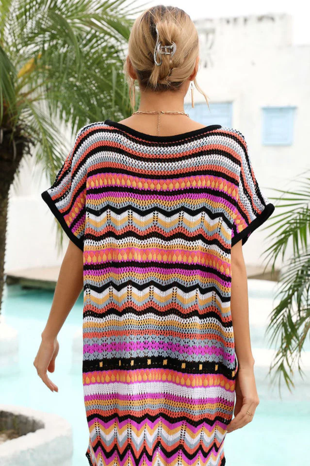 Rainbow Stripe Scalloped V-Neck Cover-Up Dress - Image 11
