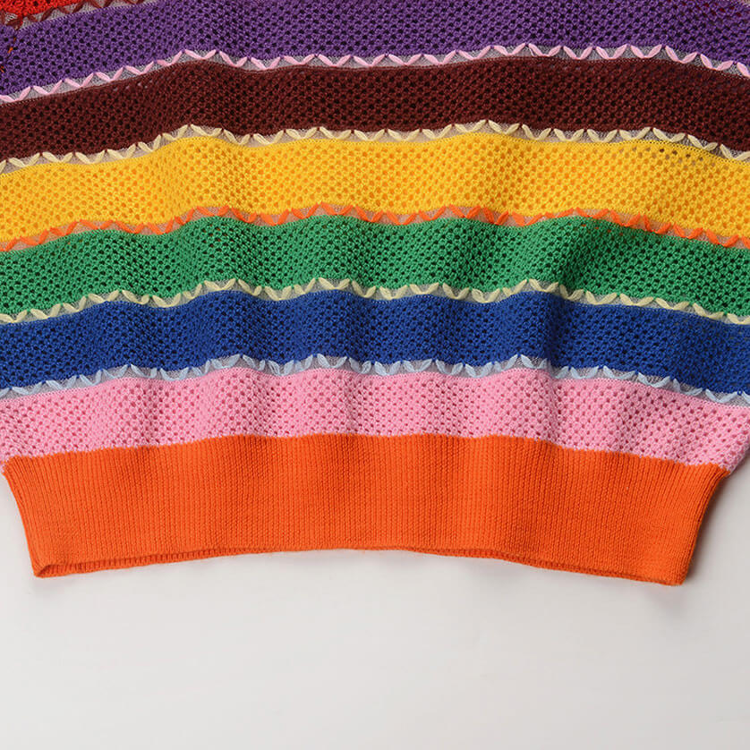 Rainbow Stripe Short Sleeve Crop Knit Top - Image 3