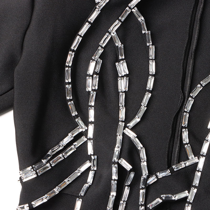 Rebellious Decorated Crystal Rope Low Waist Bodycon CutOut Crop Blazer Matching Set - Image 4