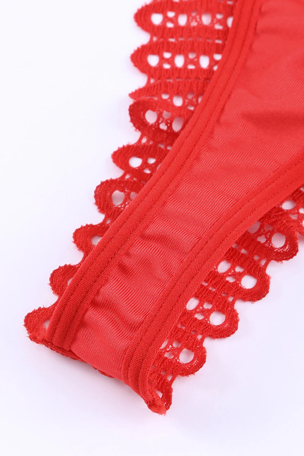 Red 3Pcs Heart Print Mesh Splice Lingerie Set - Image 14