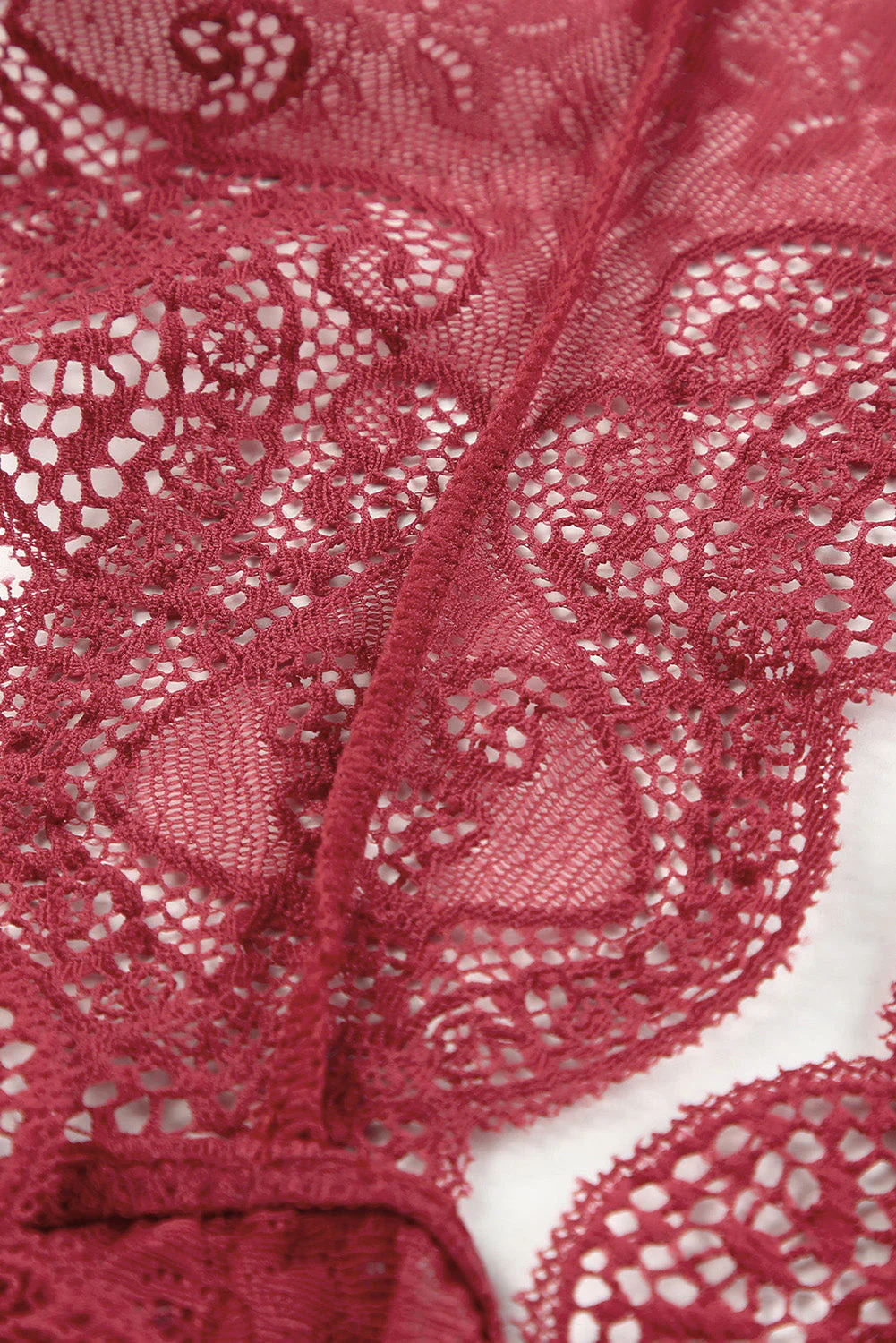 Red Halter Scalloped V Neck Lace Bralette - Image 8