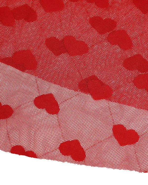 Red Heart Shape Print Lace Crochet Babydoll Set - Image 5