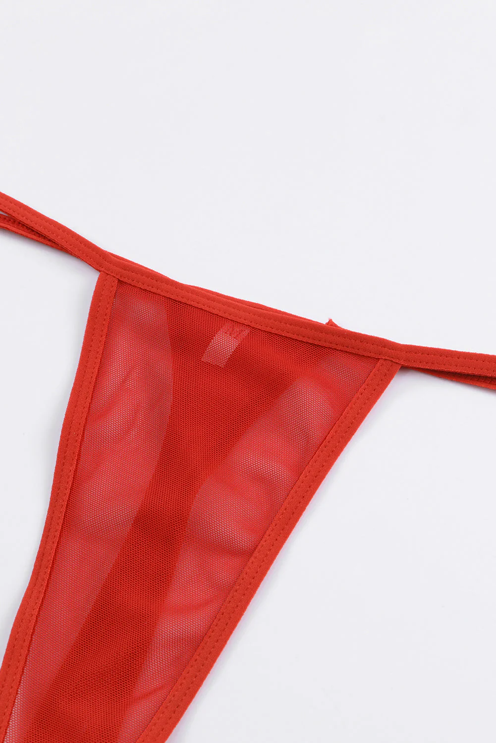 Red Lace Strappy Garter Belt With Thong - Image 5