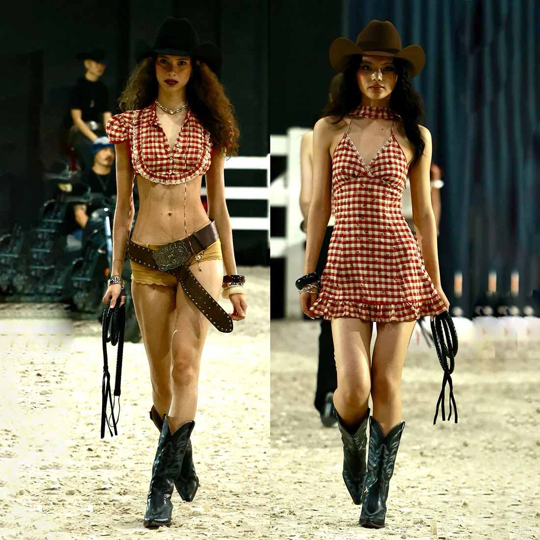 Red Plaid Deep V Halter Neck Mini Dress - Image 4