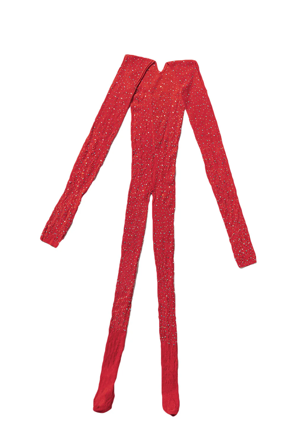 Red Rhinestone Fishnet Long Sleeve Body Stocking - Image 13