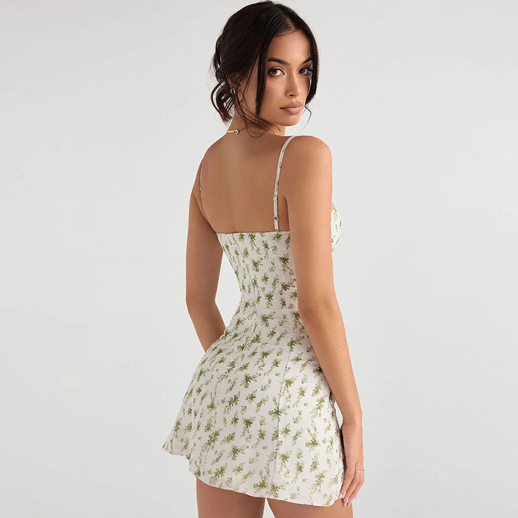 Refreshing Floral Printed Sweetheart Neck Slip Summer Mini Dress - White - Image 4