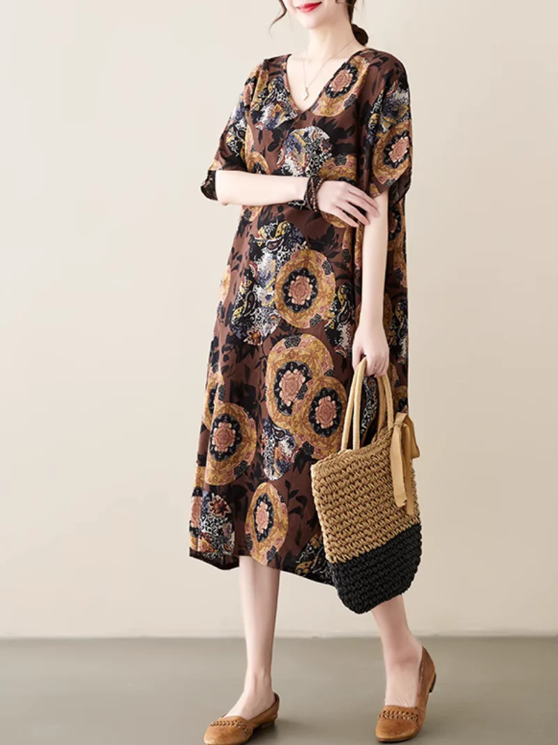Relaxed Elegance Printed Side Pocket A-line dress - Image 3