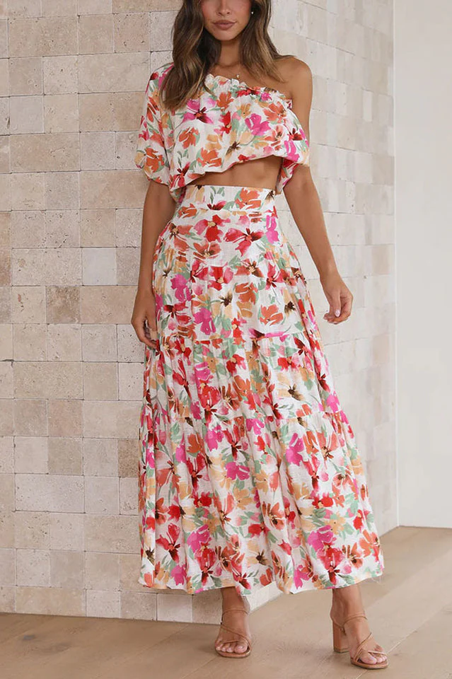 Renee One Shoulder Crop Top + Skirt Set - Image 2