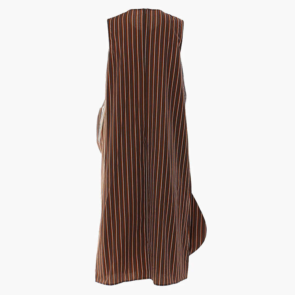 Retro 3D Wave Round Neck Vertical Striped Sleeveless Midi Dress - Image 2