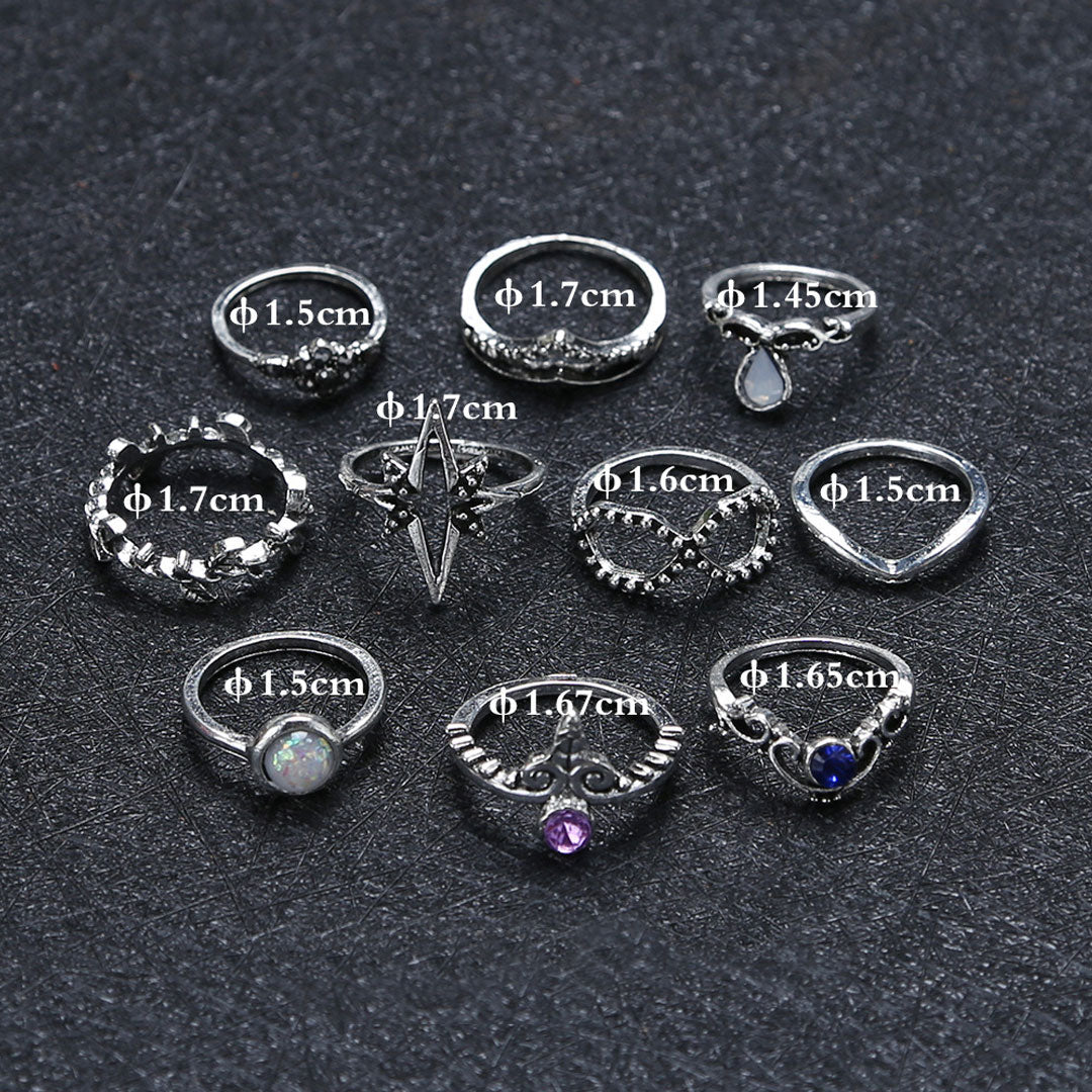 The Boho Weekend Multi Mix Rhinestone Embellished Ring Set - Silver - Image 3