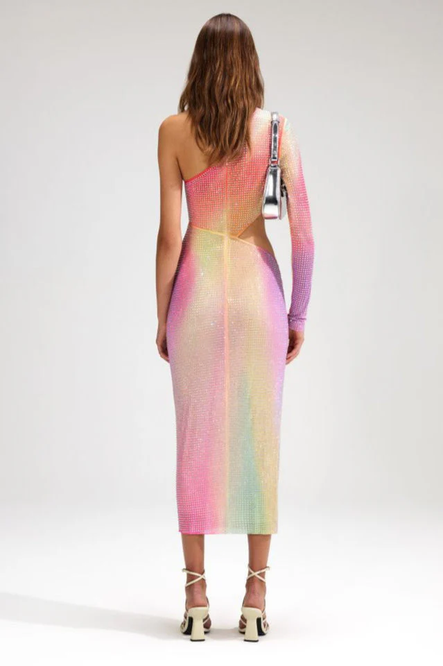 Rhinestone Embellished One Shoulder Dress - Image 3