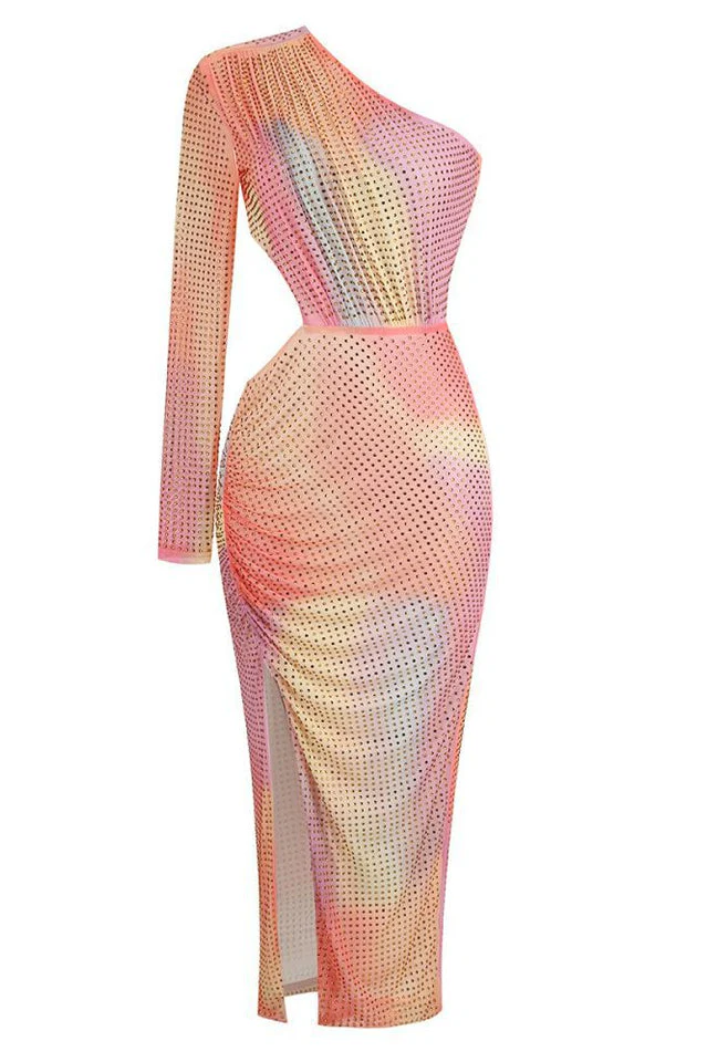 Rhinestone Embellished One Shoulder Dress - Image 4