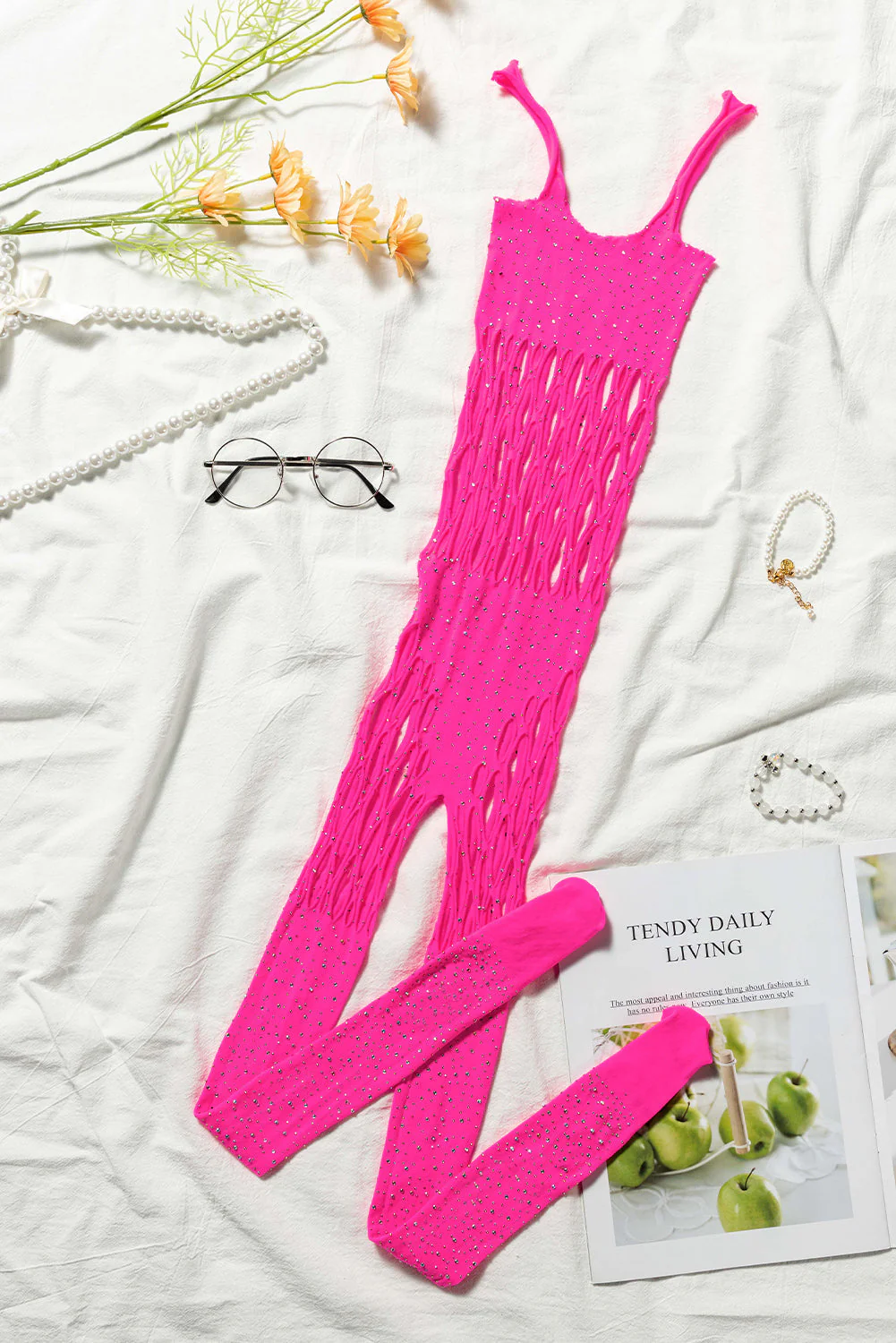 Rhinestone Hollow Out Sleeveless Body Stockings - Image 7