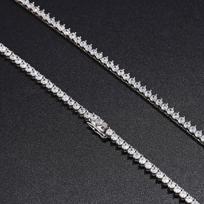 Rhodium Plated Sterling Silver 3MM Moissanite Tennis Chain NeckLace - Image 3