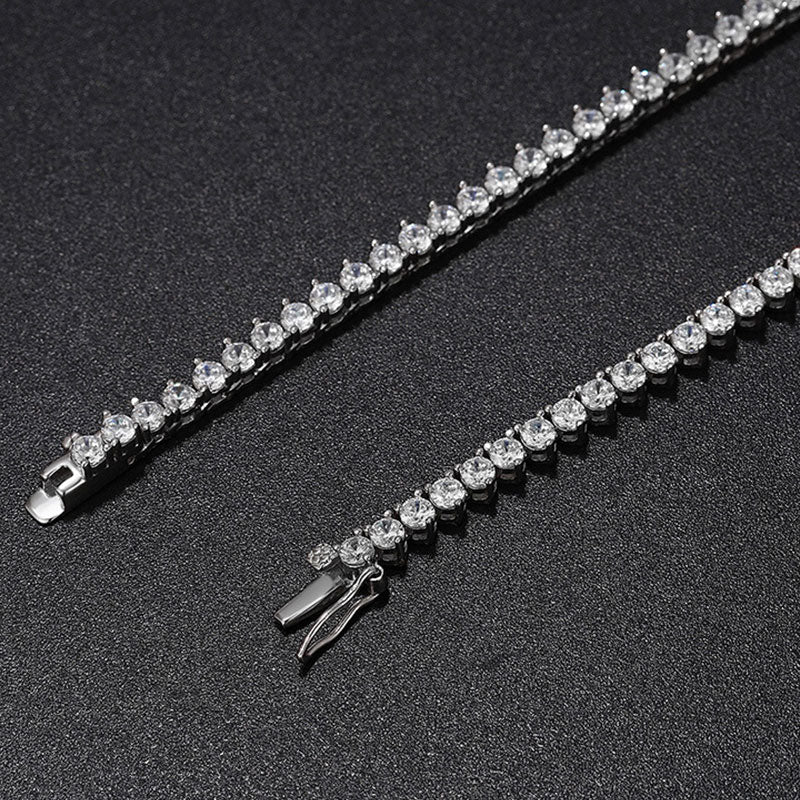 Rhodium Plated Sterling Silver 3MM Moissanite Tennis Chain NeckLace - Image 4