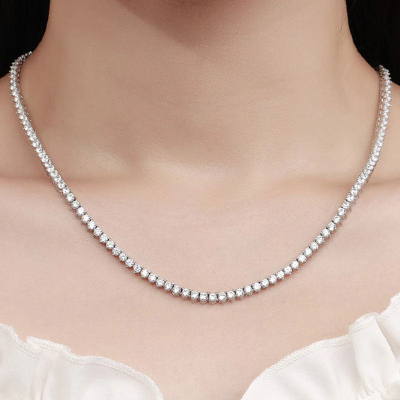 Rhodium Plated Sterling Silver 3MM Moissanite Tennis Chain NeckLace - Image 5