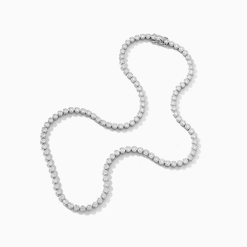 Rhodium Plated Sterling Silver Bezel 2MM Moissanite Tennis NeckLace - Image 3