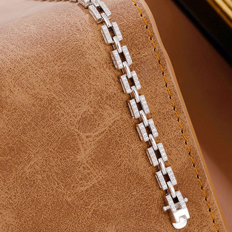 Rhodium Plated Sterling Silver Moissanite Paved Tank Chain Bracelet - Image 4