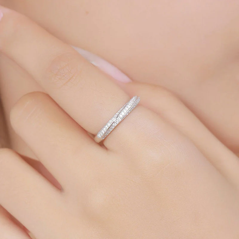 Rhodium Plated Sterling Silver Round Cut Moissanite Pave Twisted Ring - Image 5