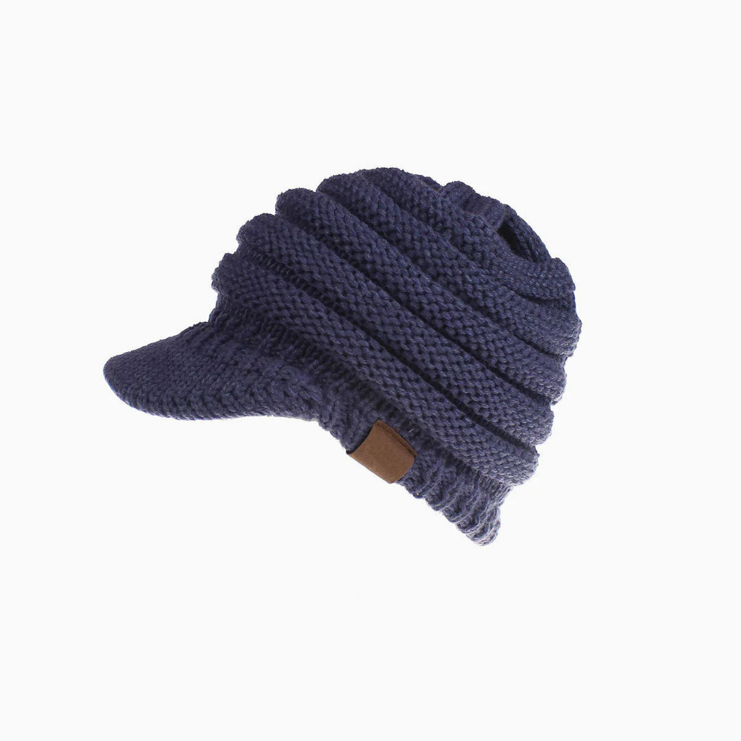 Cozy Me Up Ribbed Knit Ponytail Winter Newsboy Hat - Image 10