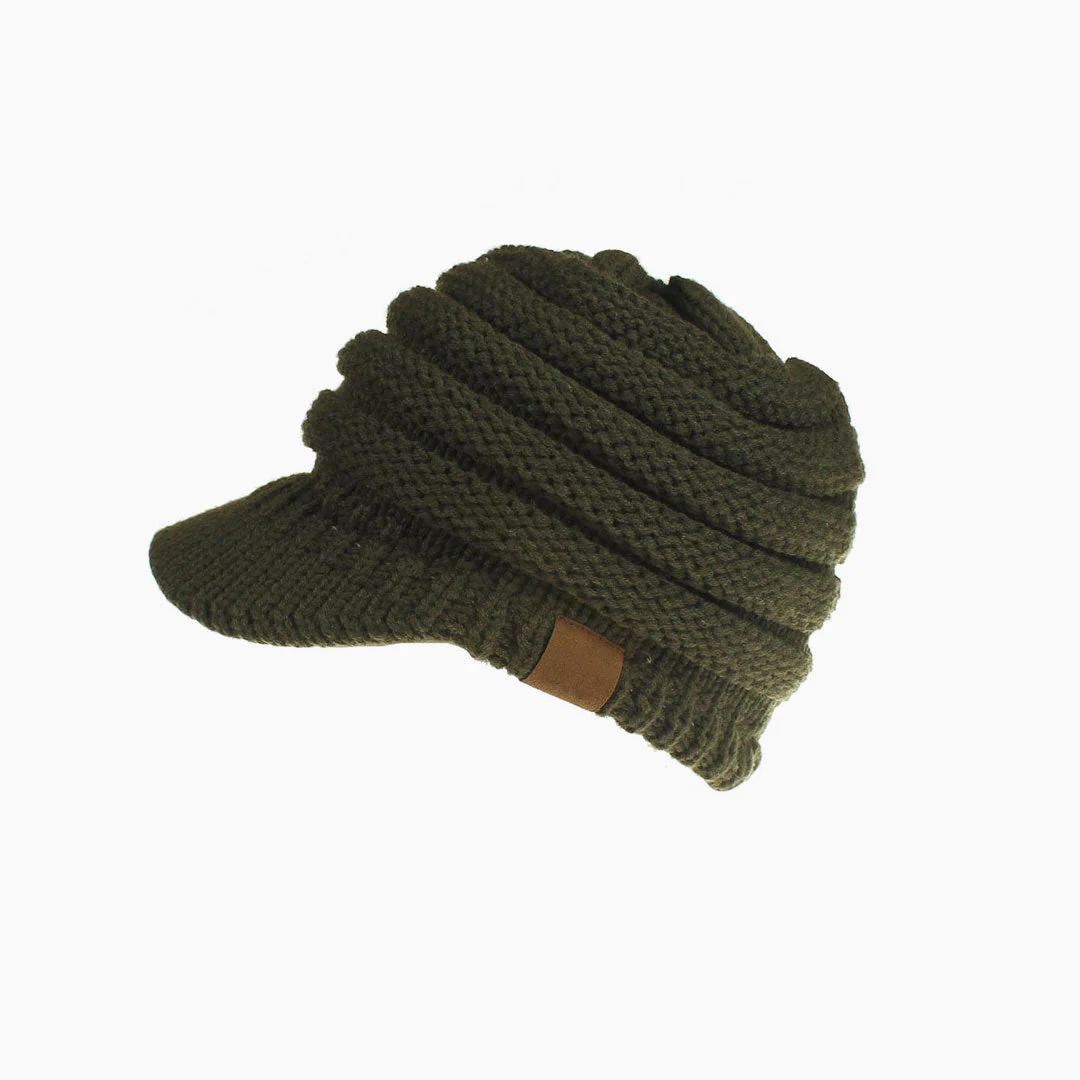 Cozy Me Up Ribbed Knit Ponytail Winter Newsboy Hat - Image 3
