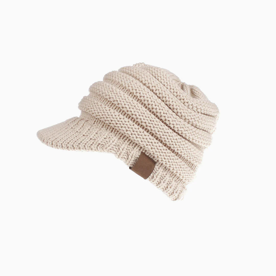 Cozy Me Up Ribbed Knit Ponytail Winter Newsboy Hat - Image 5