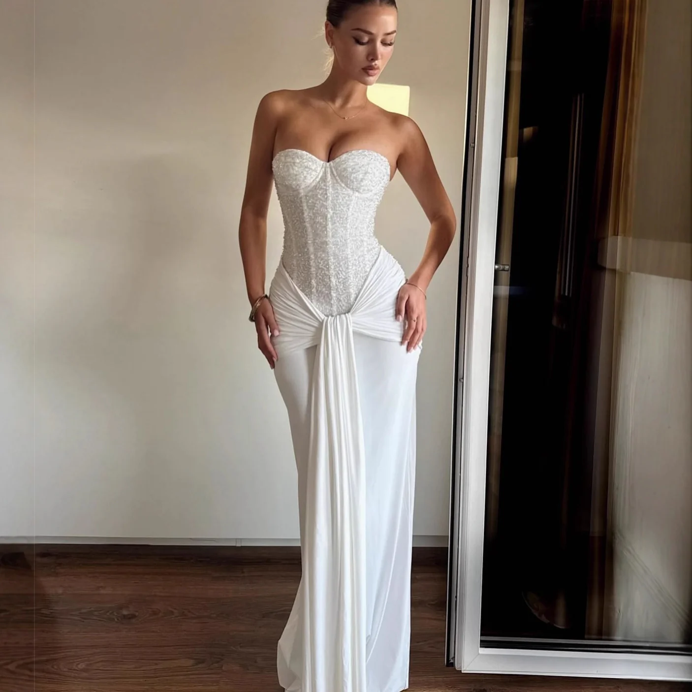 Ribbon Sequined Tube Top Maxi Dress