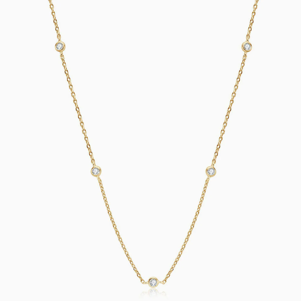 Rolo Chain Rhodium Plated Sterling Silver Moissanite Droplet Station NeckLace