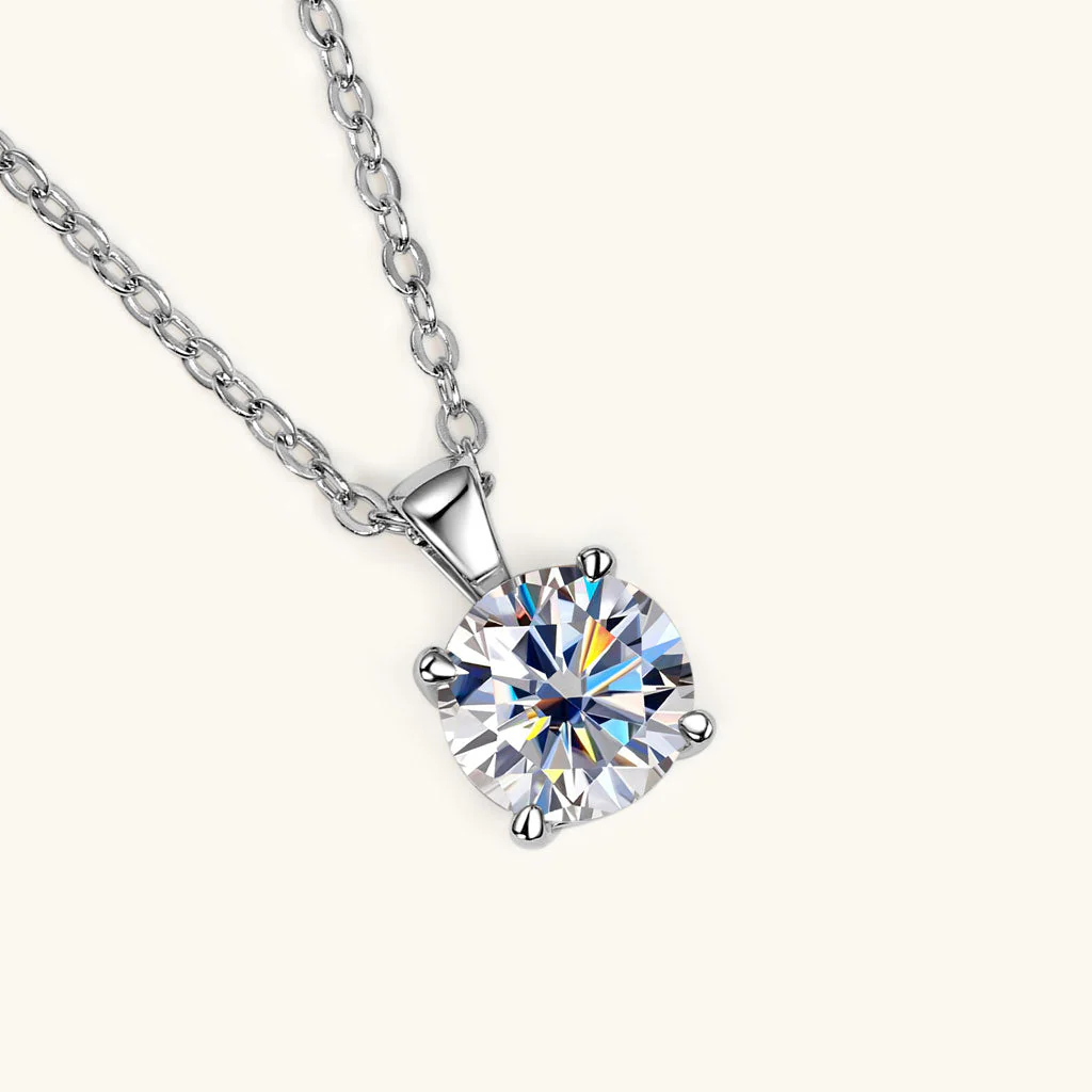 Rolo Chain Sterling Sliver Floating Solitaire 1CT Moissanite Pendant NeckLace - Image 2
