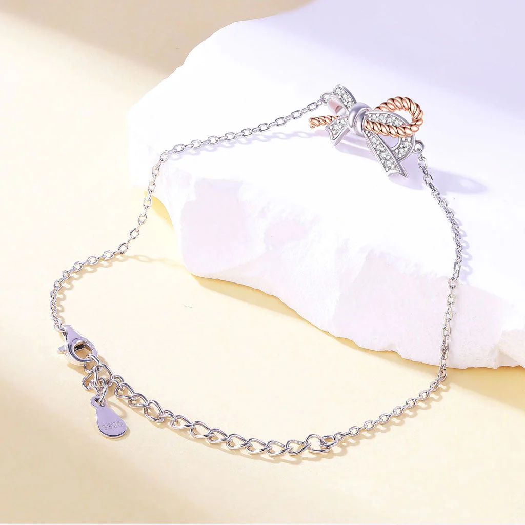 Rose Gold Plated Pavé Cubic Zirconia Twist Rope Bow Sterling Silver Jewelry Set - Image 4
