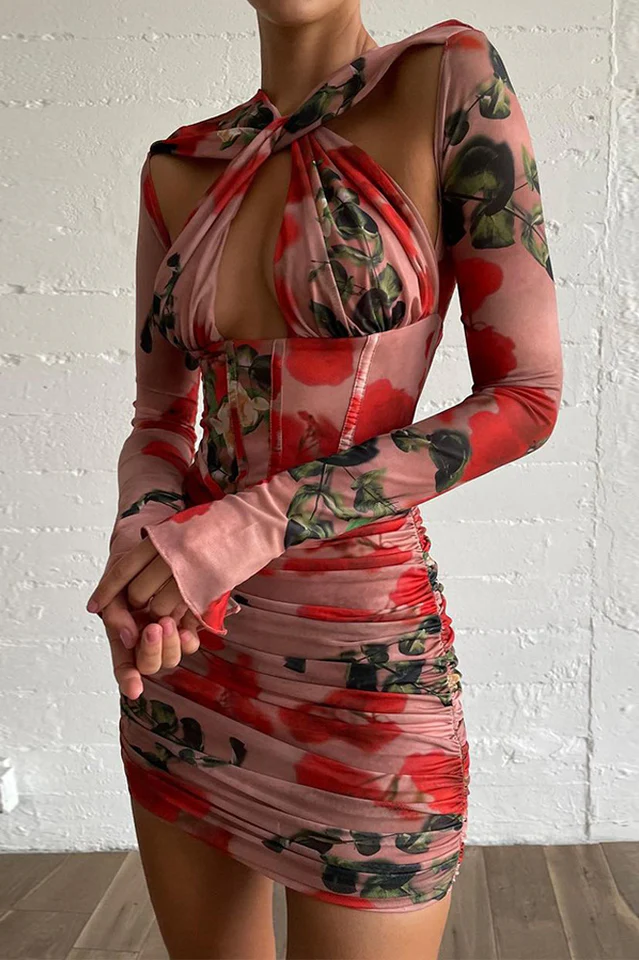 Rose Print Corset Mini Dress - Image 5