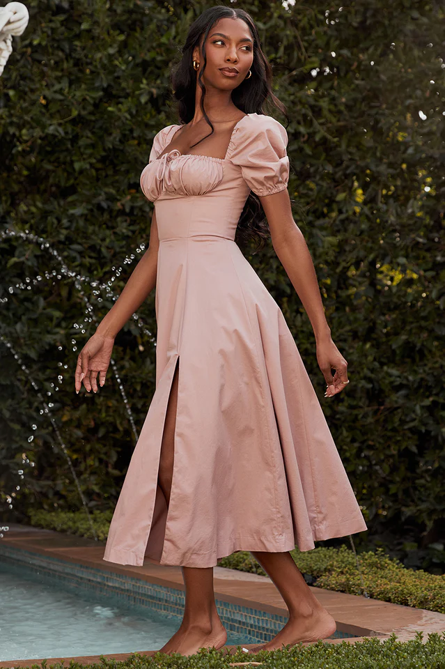 Rouge Pink Puff Sleeve Midi Dress - Image 10