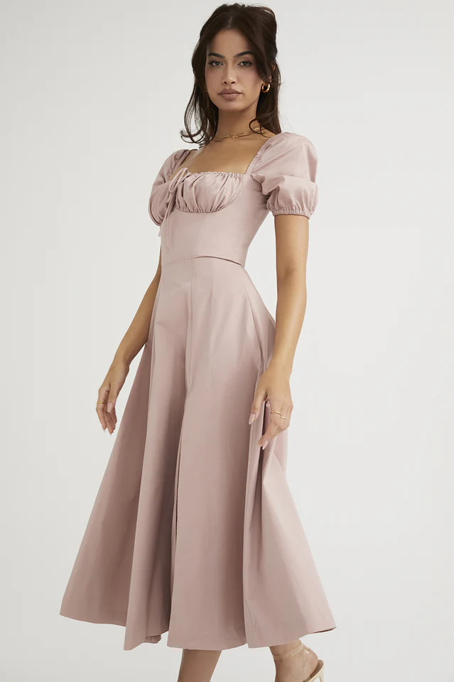 Rouge Pink Puff Sleeve Midi Dress - Image 2