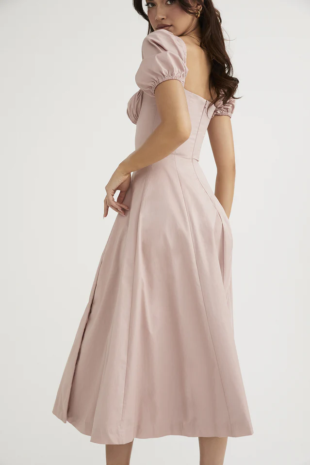 Rouge Pink Puff Sleeve Midi Dress - Image 3
