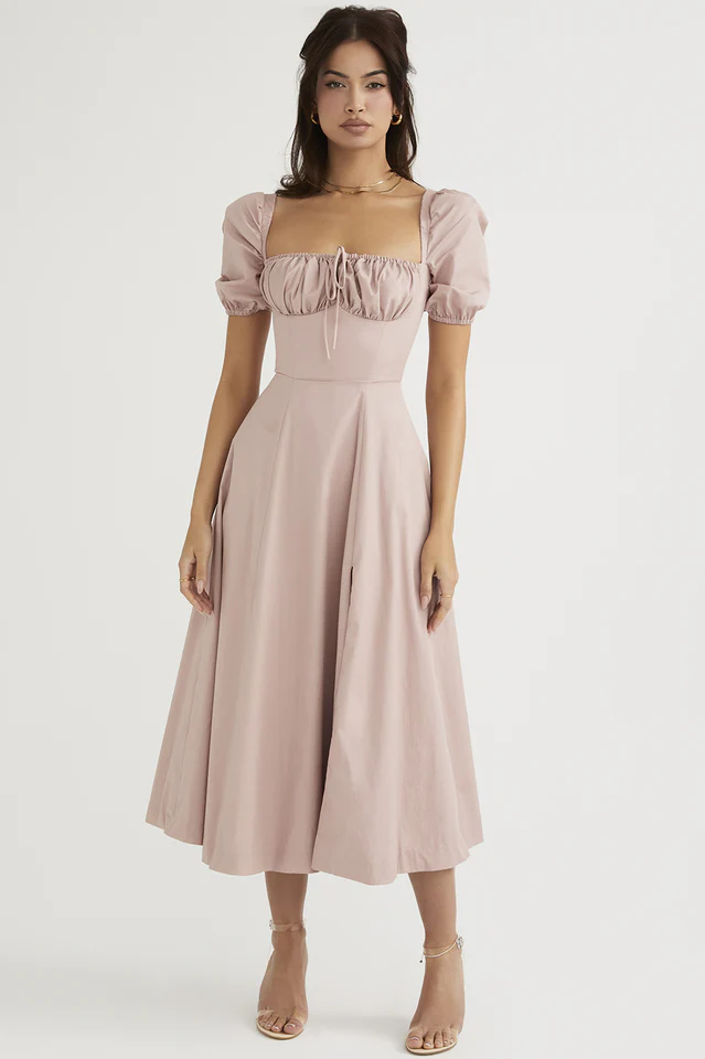 Rouge Pink Puff Sleeve Midi Dress - Image 6