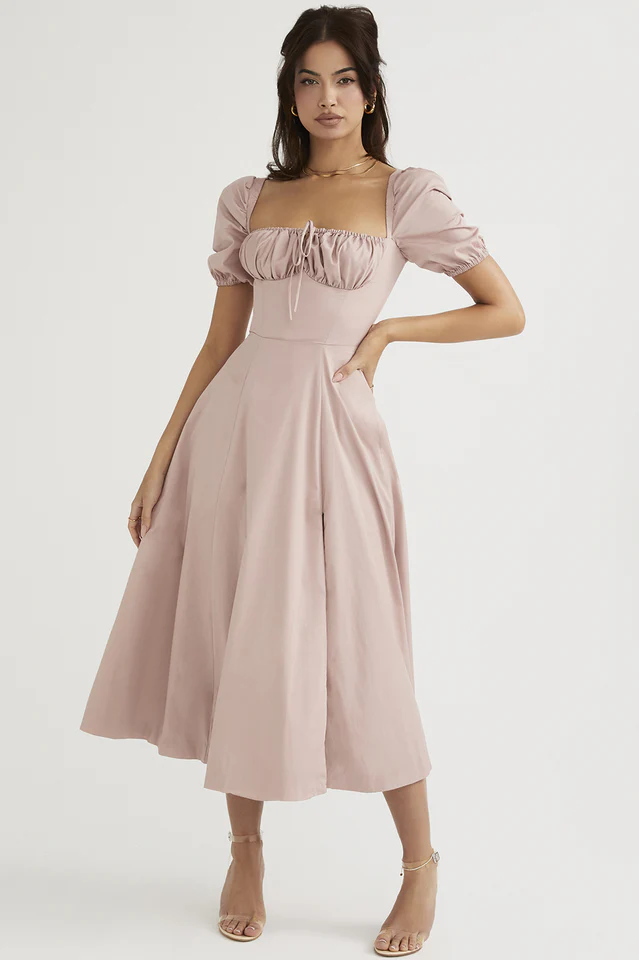 Rouge Pink Puff Sleeve Midi Dress - Image 7
