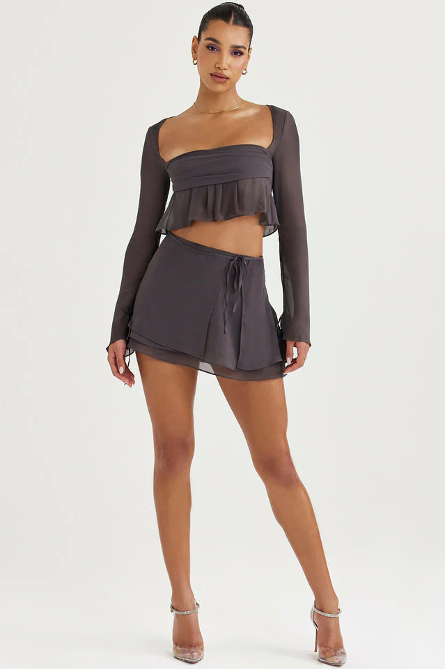 Ruffle Trim Crop Chiffon Matching Set - Image 5